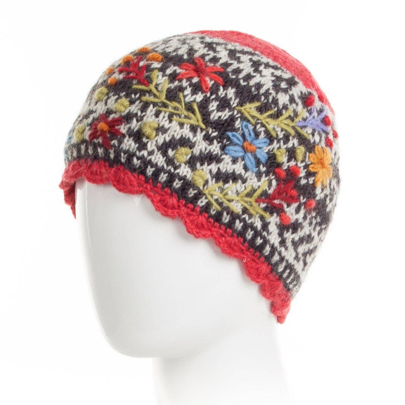 Lost Horizons Canada - Sadie Floral Embroidered Wool Beanie Hat