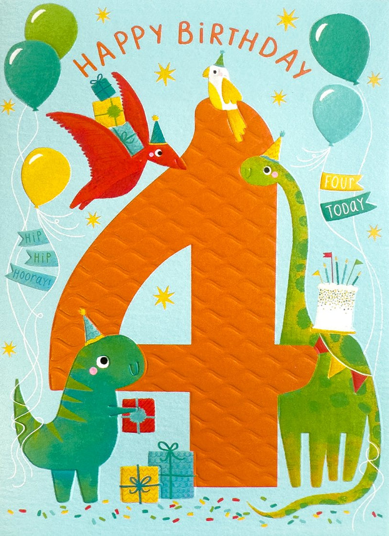 Dinosaur 4th Birthday Card