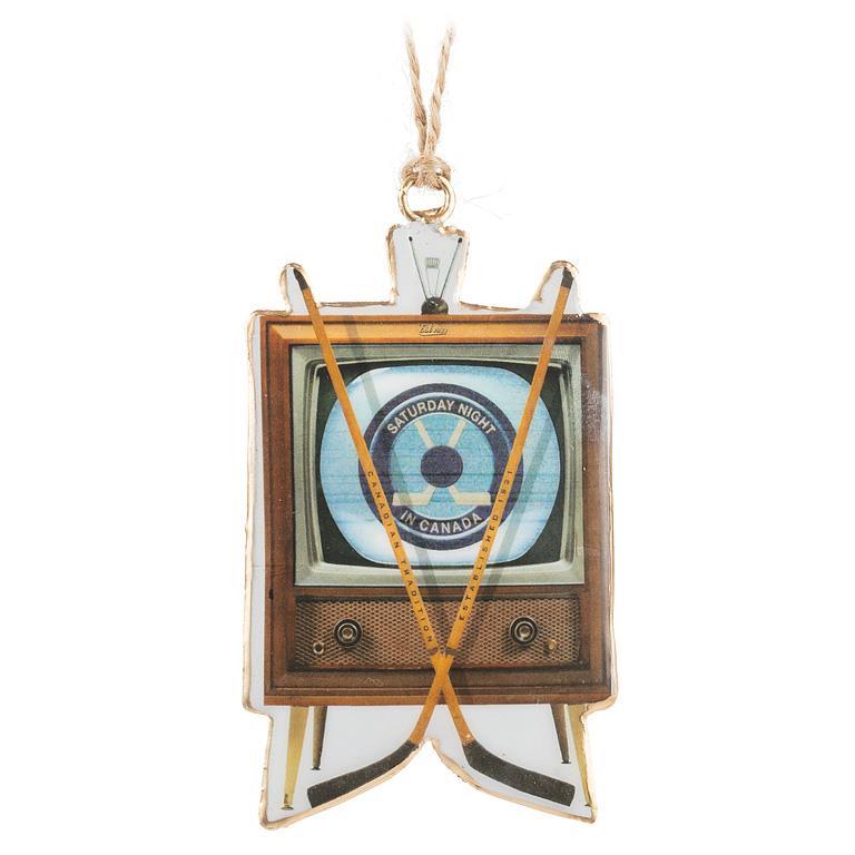 Vintage TV with Hockey Sticks Ornament
