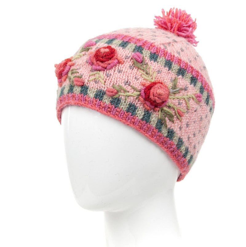 Lost Horizons Canada - Aubrey Hand Knit Wool Beanie | Embroidered Floral Hat