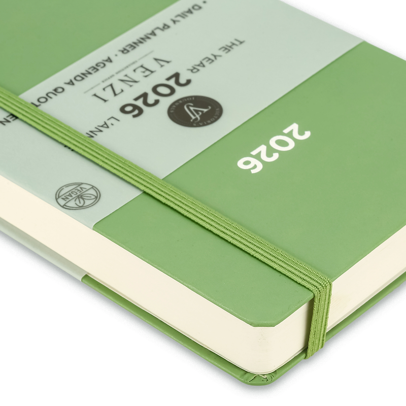 2026 Venzi Daily Planner – Green Vegan Leather with Elastic