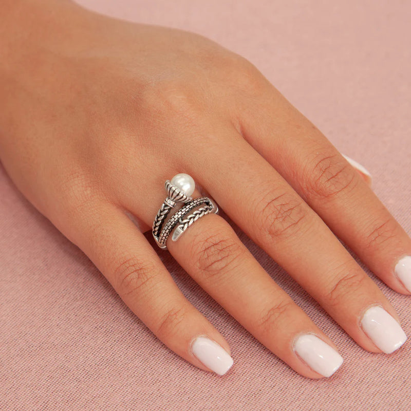 Wrapped Pearl Design Stretch Ring
