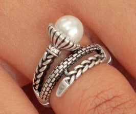 Wrapped Pearl Design Stretch Ring