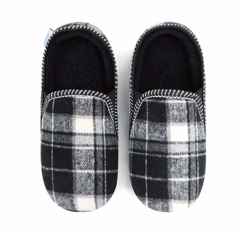 Mens Black Modern Plaid Alpine Slipper With Memory Foam Insole
