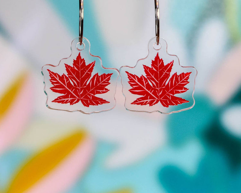 Red Maple Leaf Earrings, Canadian Pride - Made in Canada