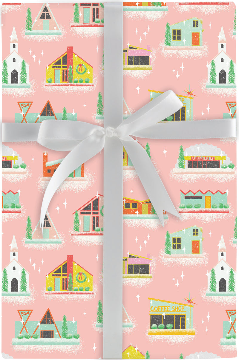 Retro Festive-Houses Jumbo Roll Wrap