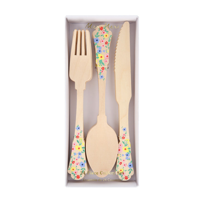 Elegant Floral Wooden Cutlery | Meri Meri