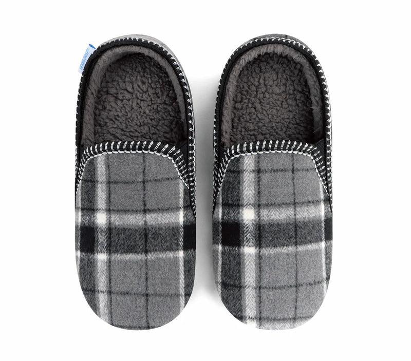 Mens Grey Modern Plaid Alpine Slipper With Memory Foam Insole