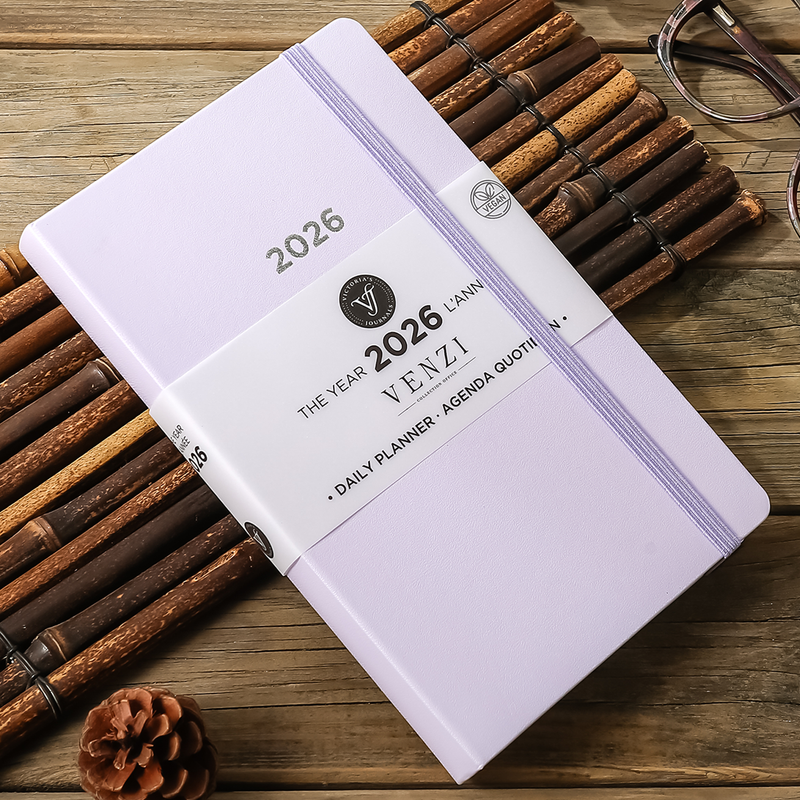 2026 Venzi Daily Planner – Lilac Vegan Leather with Elastic