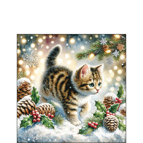 Cute Cat In The Snow Cocktail Napkin