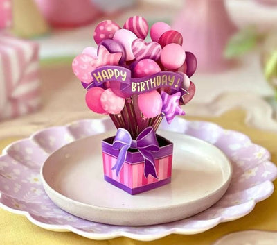 Mini Pink Birthday Balloons Pop-up Greeting Card