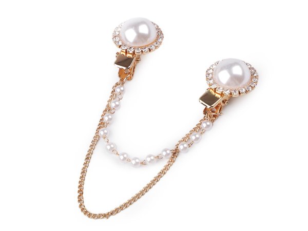 Clip on Rhinestone & Pearl Sweater Link Clip-Gold