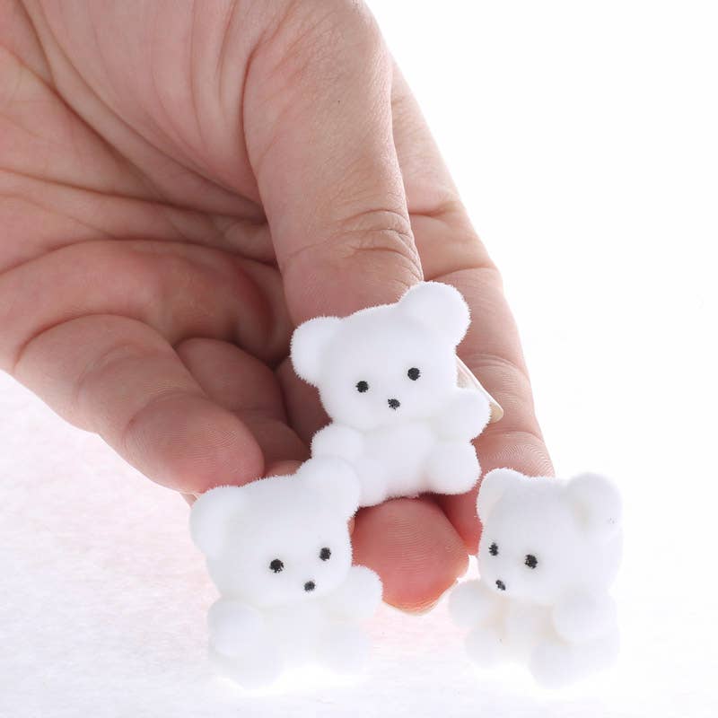 Miniature White Flocked Teddy Bear - Sold Individually