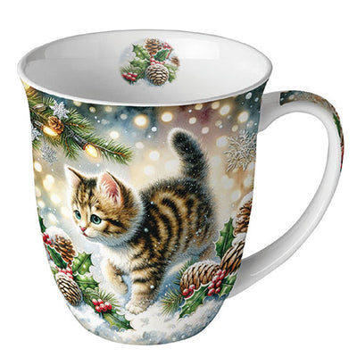 Cute Cat In The Snow  Bone China Mug