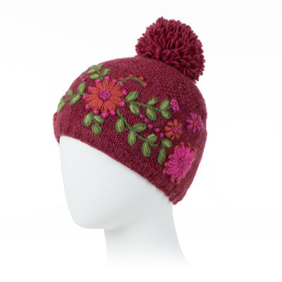 Lost Horizons Canada - Olivia Hand-Embroidered Wool Hat with Pom