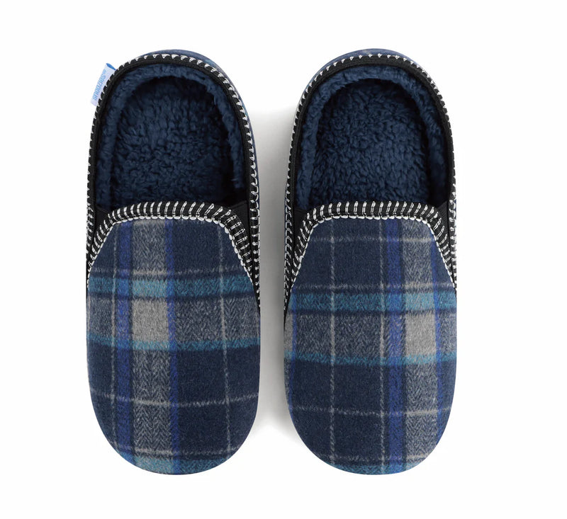 Mens Navy Modern Plaid Alpine Slipper With Memory Foam Insole