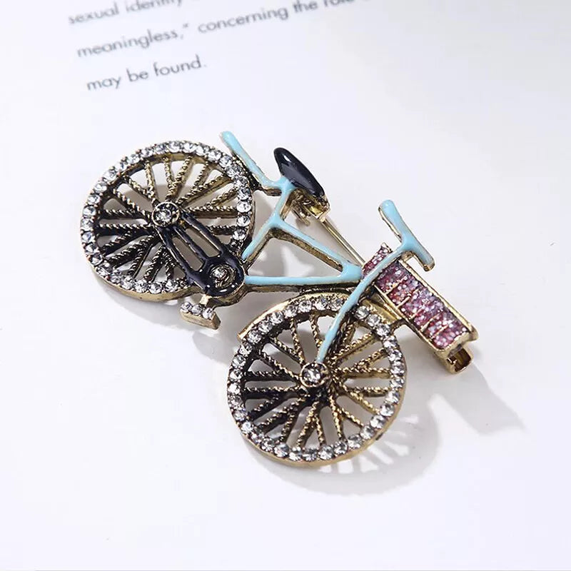 Vintage Style Bicycle Brooch with Cubic Zirconia Accents