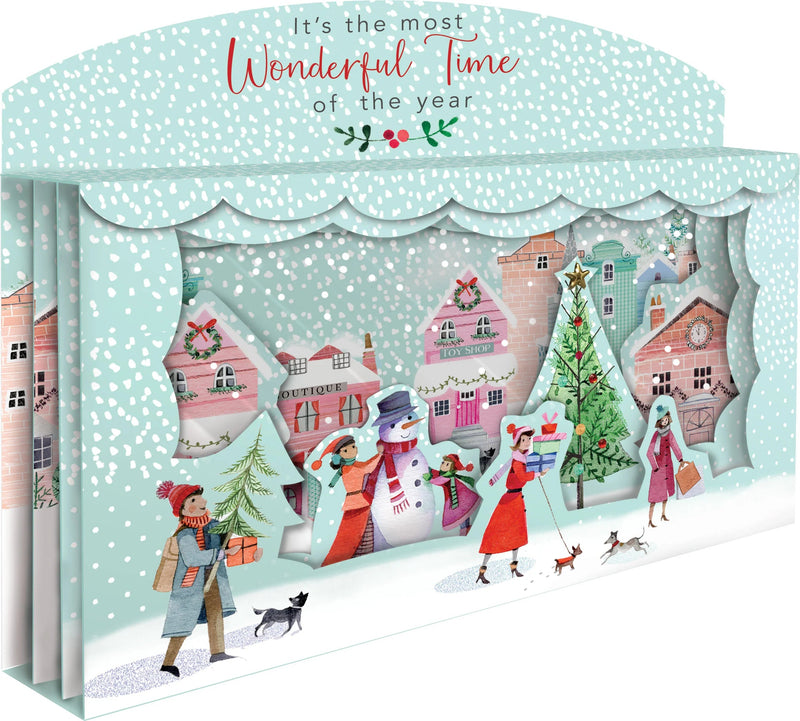 3D - Most Wonderful Time Spectacular Street Scene Christmas Card - Lemon And Lavender Toronto