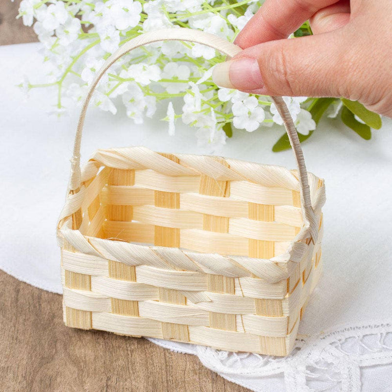 Rectangle Bamboo Basket with Handle - Sold Individually
