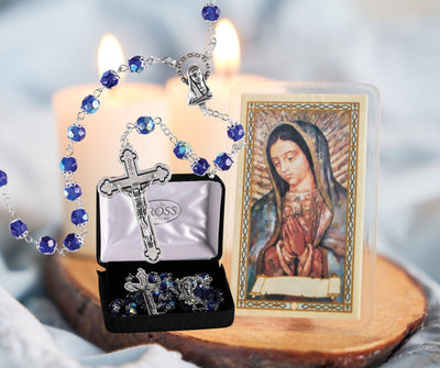 Rosary Blue Aurora Borealis Glass 21L