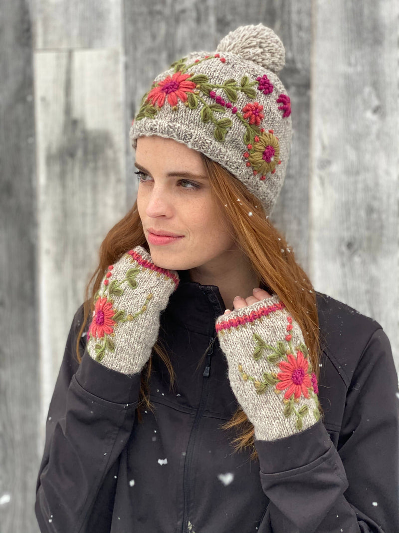 Lost Horizons Canada - Olivia Hand-Embroidered Wool Hat with Pom