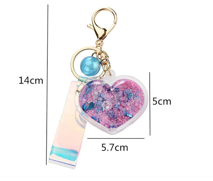 Love Heart Shape Quicksand Sequin Keychain