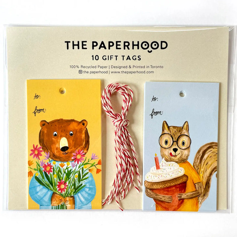 Gift Tags Birthday Bear Flowers & Squirrel
