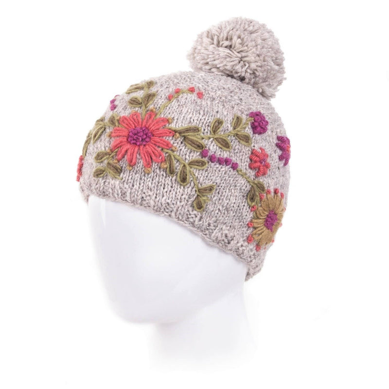 Lost Horizons Canada - Olivia Hand-Embroidered Wool Hat with Pom