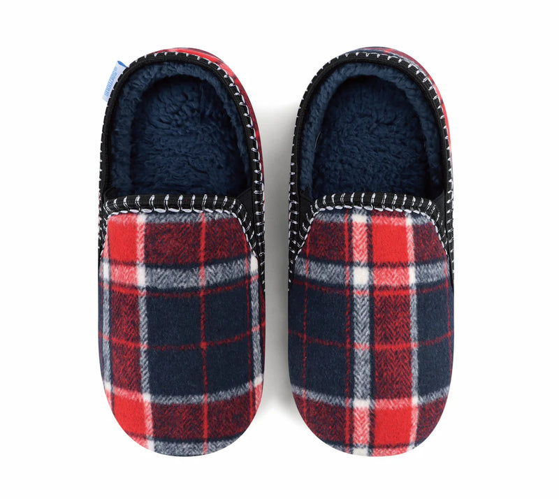 Mens Red Modern Plaid Alpine Slipper With Memory Foam Insole