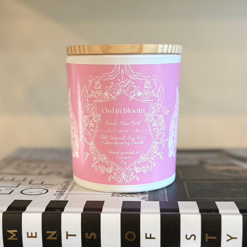 "Owl In Bloom" - Rose Petal 100% Soy Wax Candle - Made in Toronto