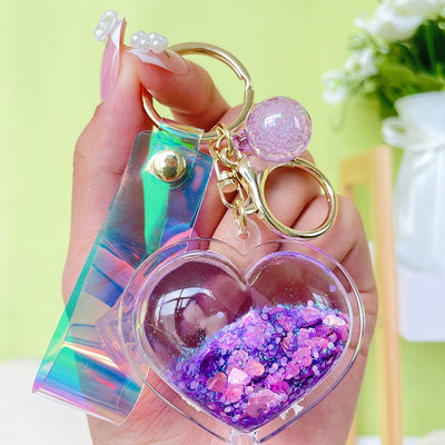 Love Heart Shape Quicksand Sequin Keychain