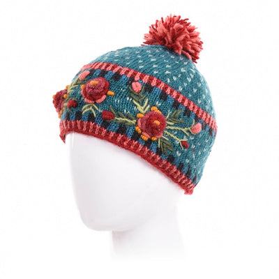 Lost Horizons Canada - Aubrey Hand Knit Wool Beanie | Embroidered Floral Hat