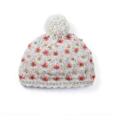 Lost Horizons Canada - Anaya Beanie Hat – Wool Knit with Floral Embroidery