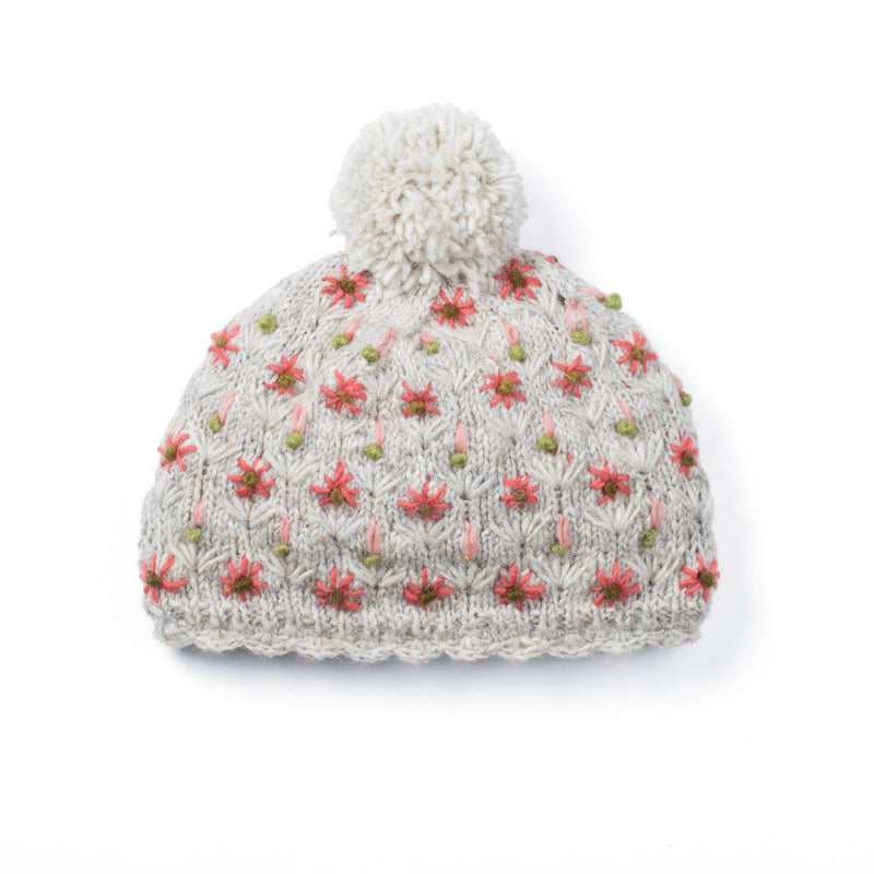 Lost Horizons Canada - Anaya Beanie Hat – Wool Knit with Floral Embroidery