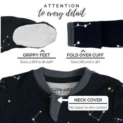 Galaxy Love - Navy - Babysuit - Footed- Zippy Jamz