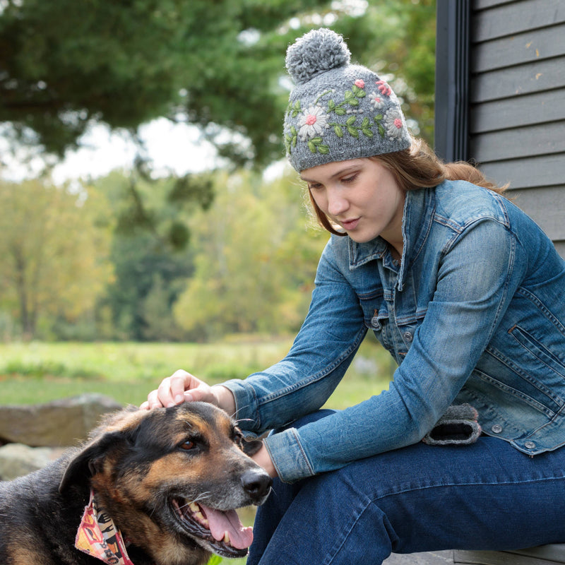 Lost Horizons Canada - Olivia Hand-Embroidered Wool Hat with Pom