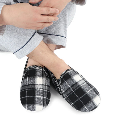 Mens Black Modern Plaid Alpine Slipper With Memory Foam Insole