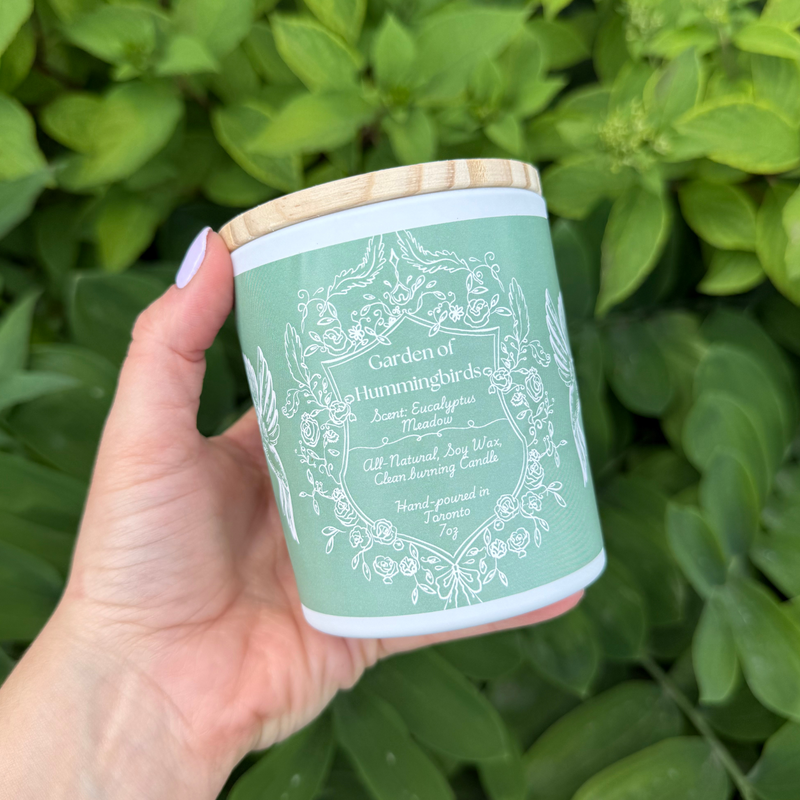 "Garden of Hummingbirds  " - Eucalyptus Meadow 100% Soy Wax Candle - Made in Toronto
