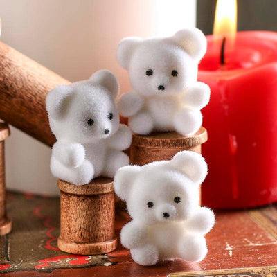 Miniature White Flocked Teddy Bear - Sold Individually