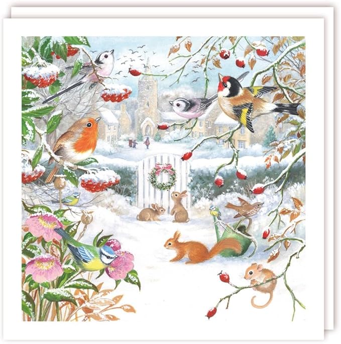 Snowy Church with Bird Menagerie, Rabbits and Squirrels -Pack of 5 Cards