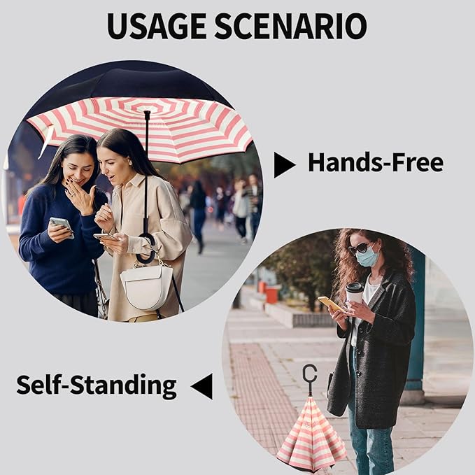 Striped Print Double Layer Inverted Umbrella Shaped Handle