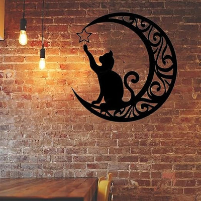 Cat on Moon Metal Wall Decor