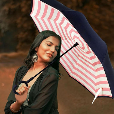 Striped Print Double Layer Inverted Umbrella Shaped Handle