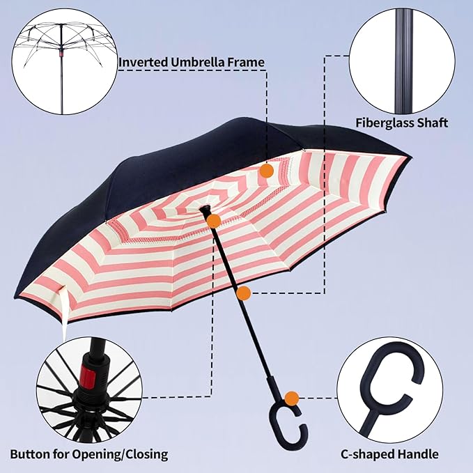 Striped Print Double Layer Inverted Umbrella Shaped Handle