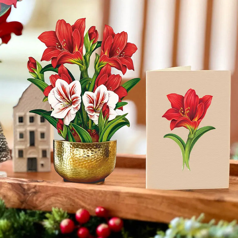 Mini Christmas Scarlet Amaryllis Pop-up Greeting Card