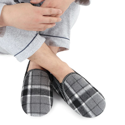 Mens Grey Modern Plaid Alpine Slipper With Memory Foam Insole