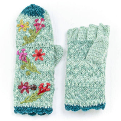 Lost Horizons Canada - Sadie Wool Convertible Mittens with Embroidery