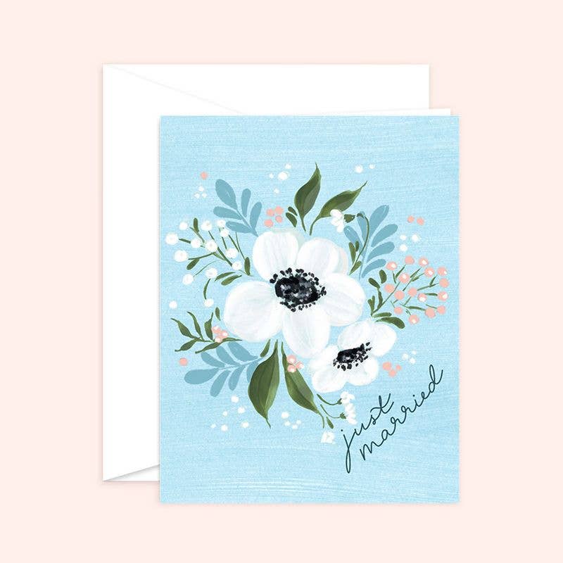 Just Married Floral Wedding Card