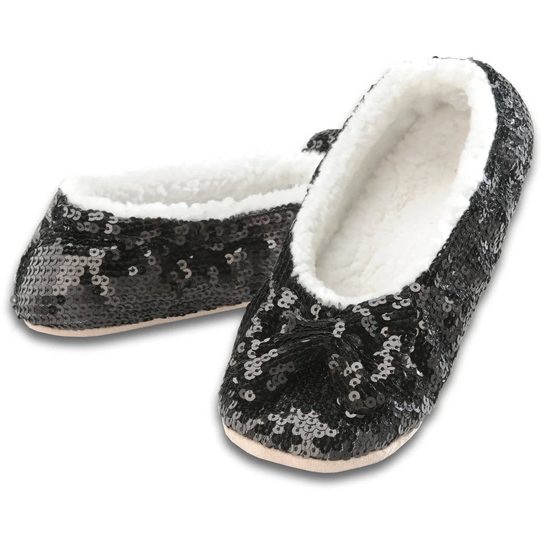 Womens Black Ballerina Bling Metallic Shine Slippers