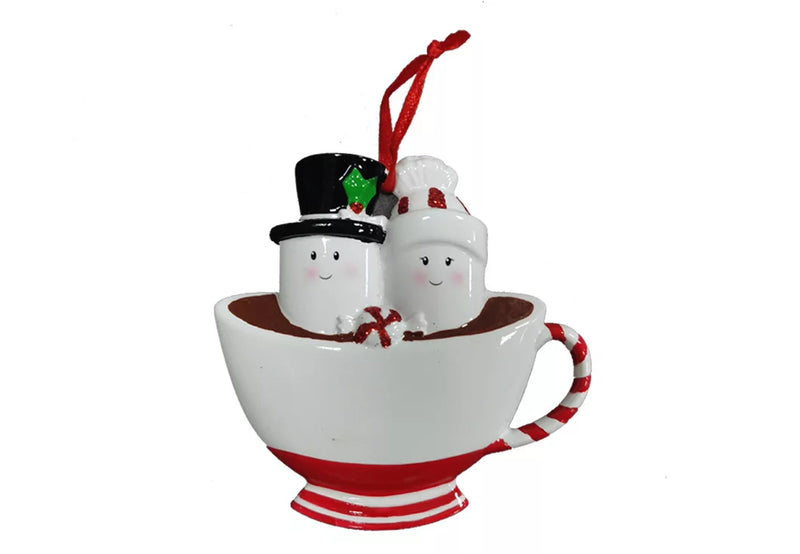 Write-A-Name Ornament-SNOWMAN COUPLE  in a TEACUP